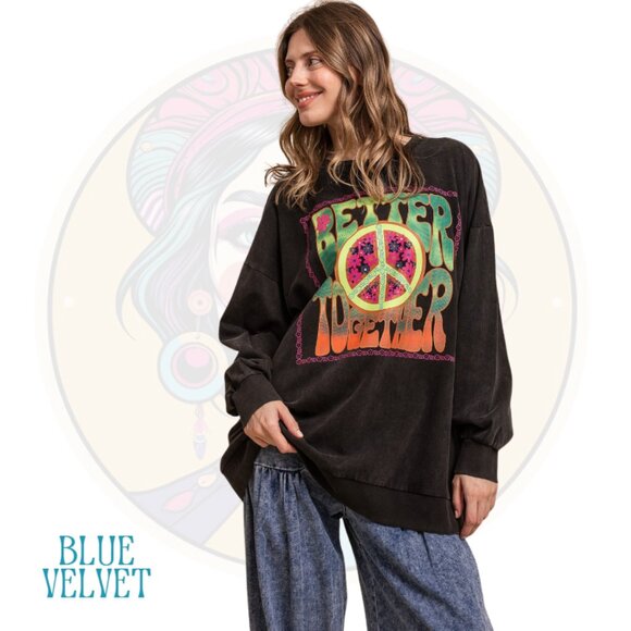 12V BLUE VELVET Better Together Peace Graphic Shirt Mineral Wash Black - Picture 2 of 2